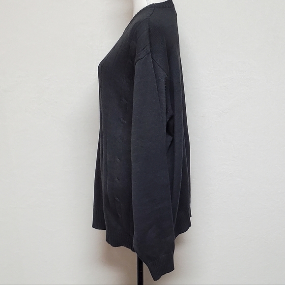 Oscar de la Renta Charcoal Gray Corded Cotton Blend Knit Long Sleeve Sweater XXL - Picture 7 of 13